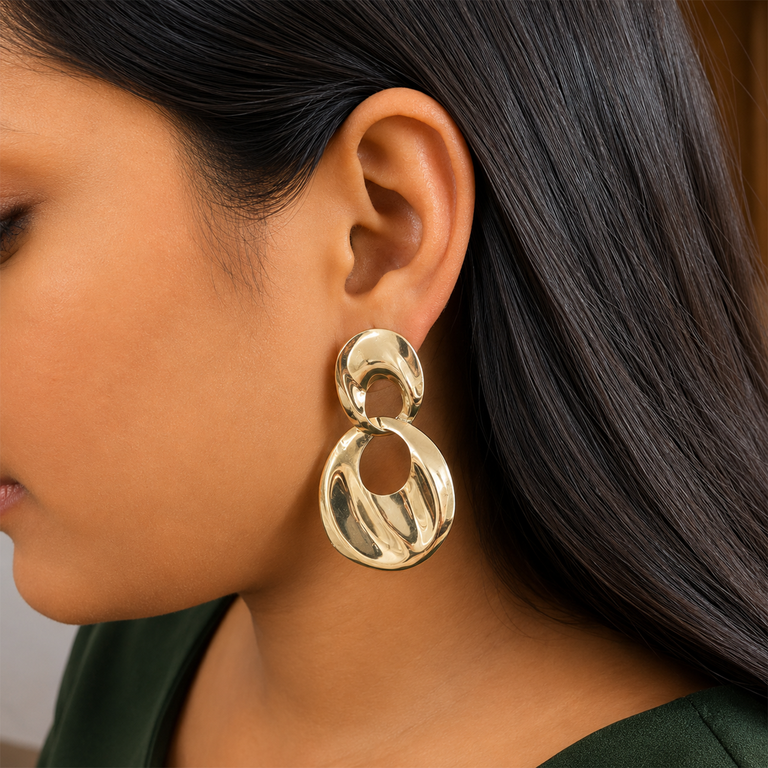 Irregular Double Disc Drop Earrings for Girls & Women