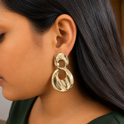 Irregular Double Disc Drop Earrings for Girls & Women