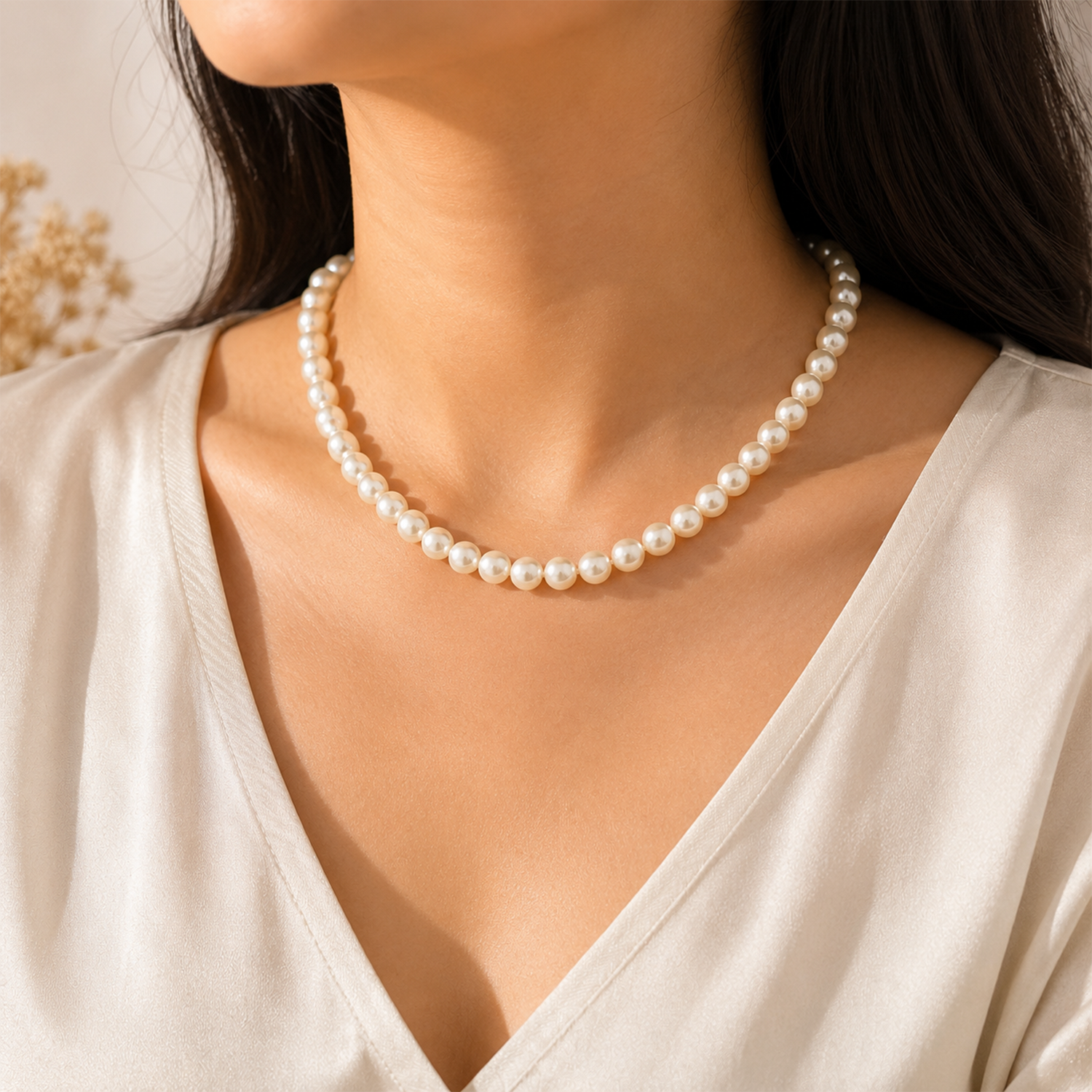 Radiant Round 8 mm Faux Pearls Beads Necklace Pendant for Girls & Women's