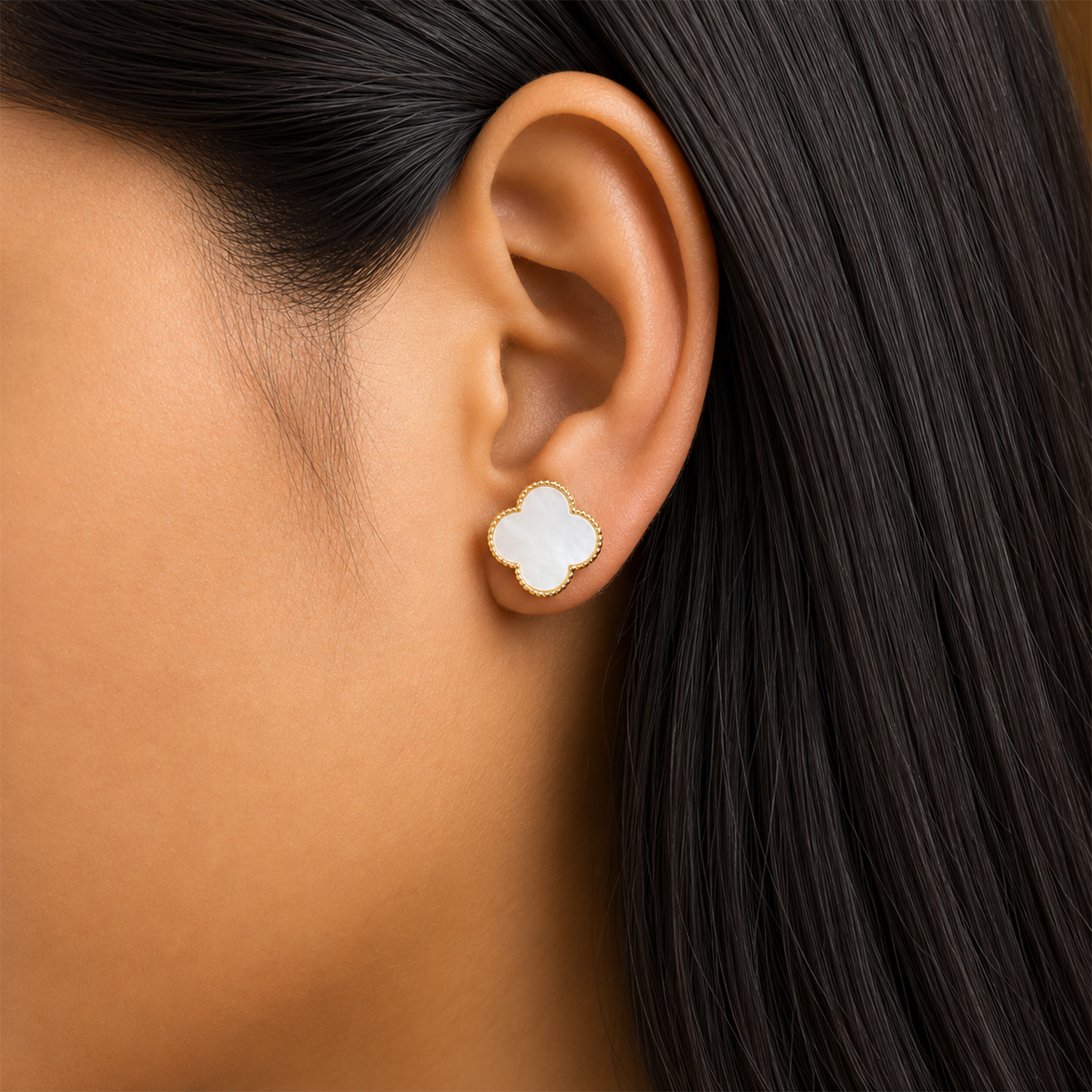 Four Leaf Floral Stud Bezel Earrings For Girls & Women