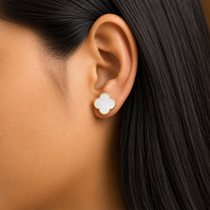 Four Leaf Floral Stud Bezel Earrings For Girls & Women