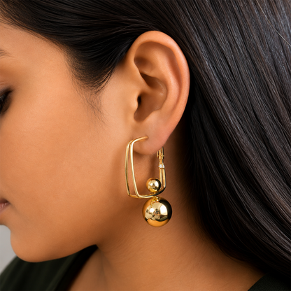 Dual Ball Square Hoop Earrings for Women & Girls
