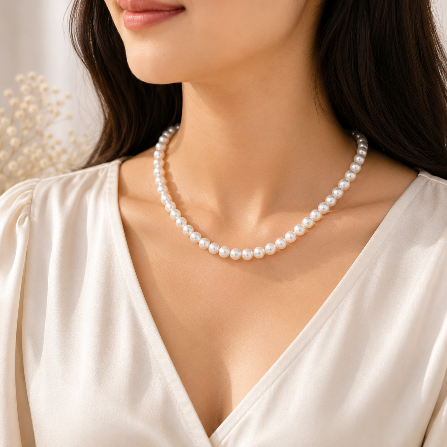 Radiant Round 8 mm Faux Pearls Beads Necklace Pendant for Girls & Women's