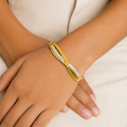 Dual Line Greek Key Design Hinged Cuff Bracelet for Girls & Women