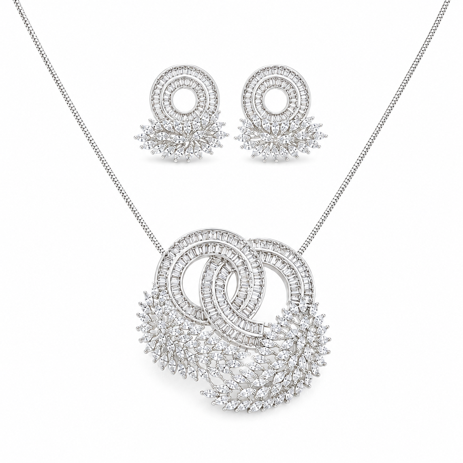 Sparkling CZ Studded Bird Feather Design Necklace Set for Girls & Women's