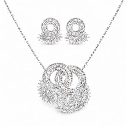 Sparkling CZ Studded Bird Feather Design Necklace Set for Girls & Women's