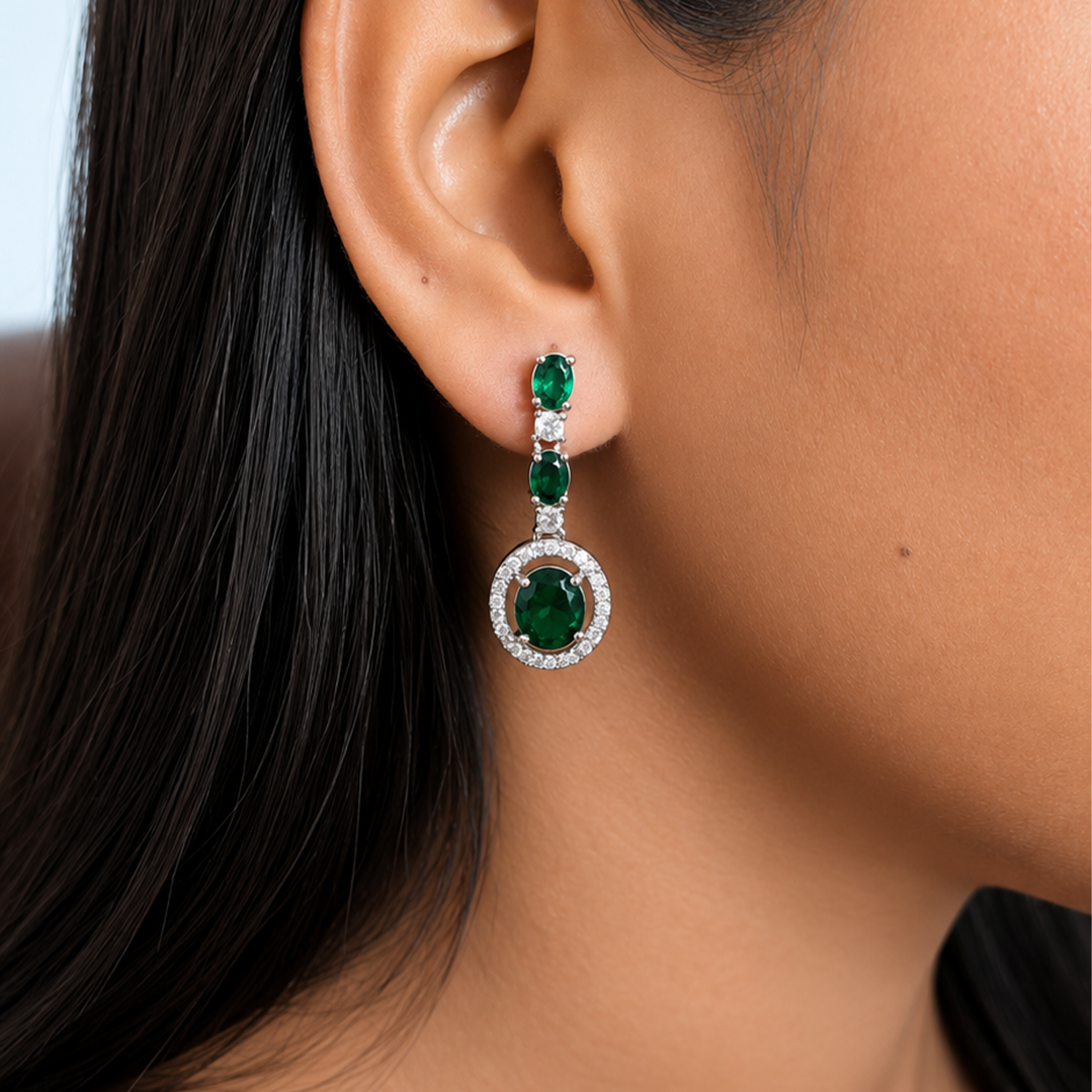 Sway CZ Stone Halo Drop Earrings for Girls & Women's