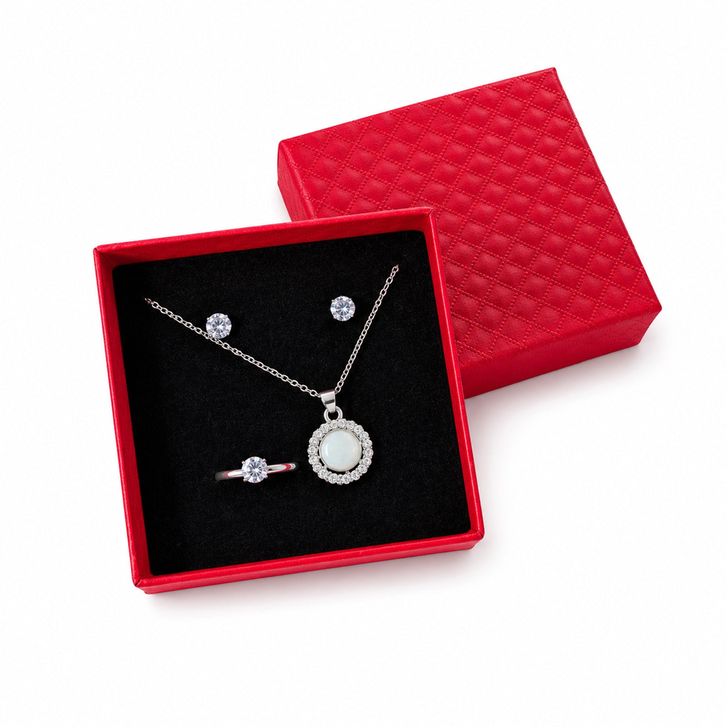 Elegant Round 3-Piece Jewelry Set with Red Gift Box