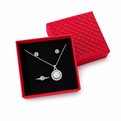 Elegant Round 3-Piece Jewelry Set with Red Gift Box