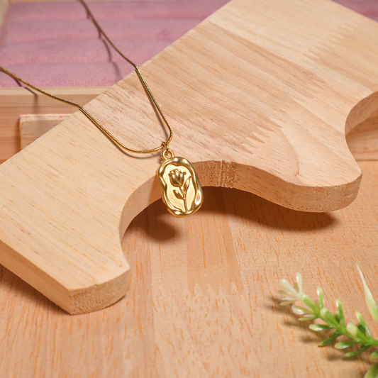 18K Gold Plated Square Rose Pendant With Chain (Anti-Tarnish)