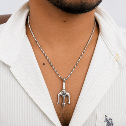 Stylish Trident/Trishul Brass Pendant With Stainless Steel Chain For Men & Boys