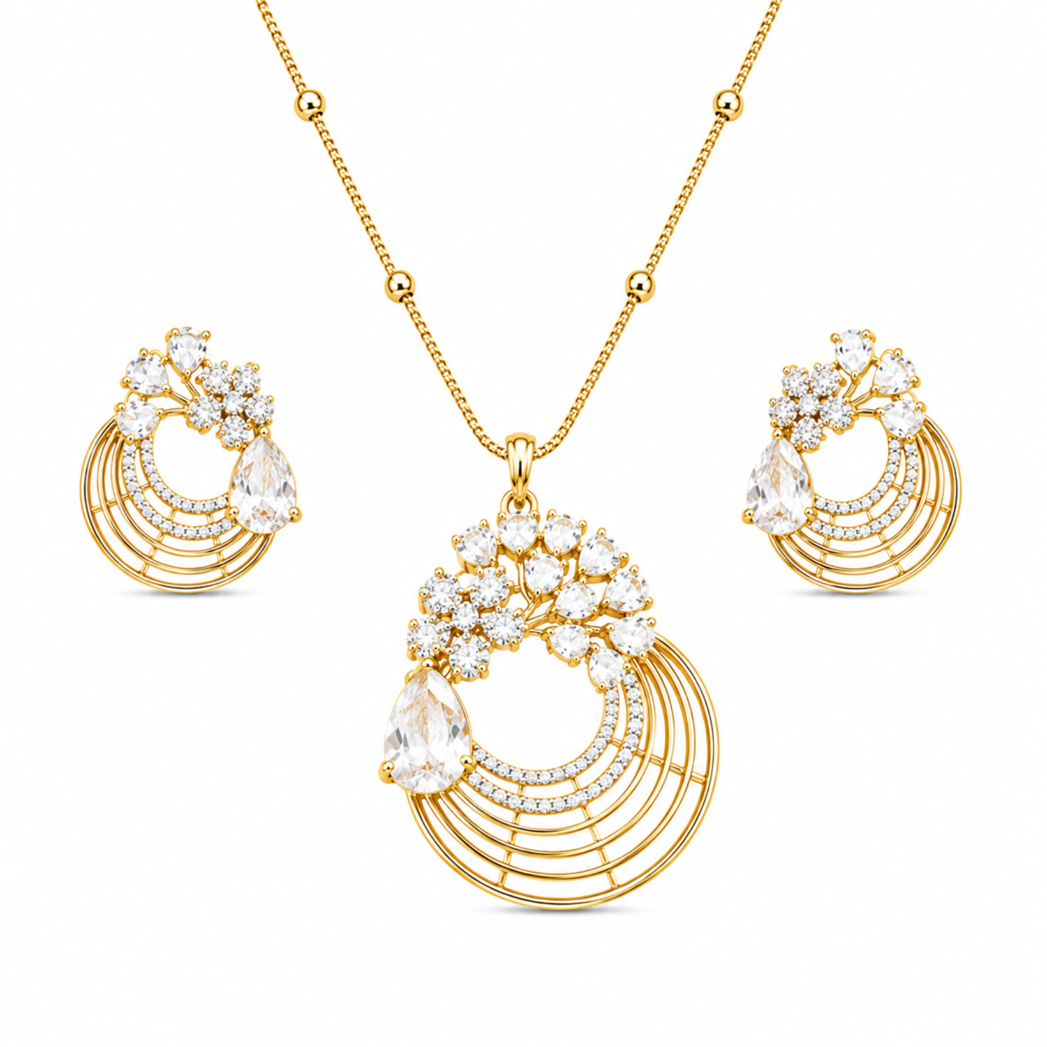 Distinctive Peacock Wings Teardrop Stone Pendant Set for Girls & Women's