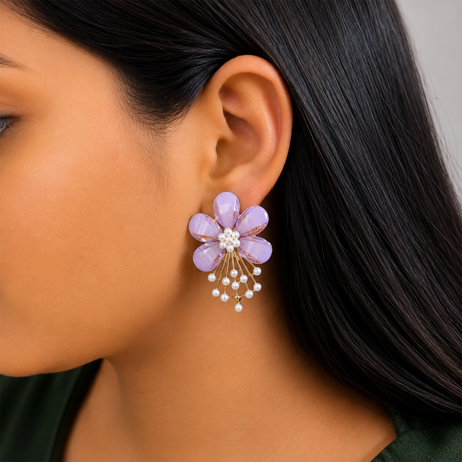 Flower Pearl Drop Earrings for Girls & Women