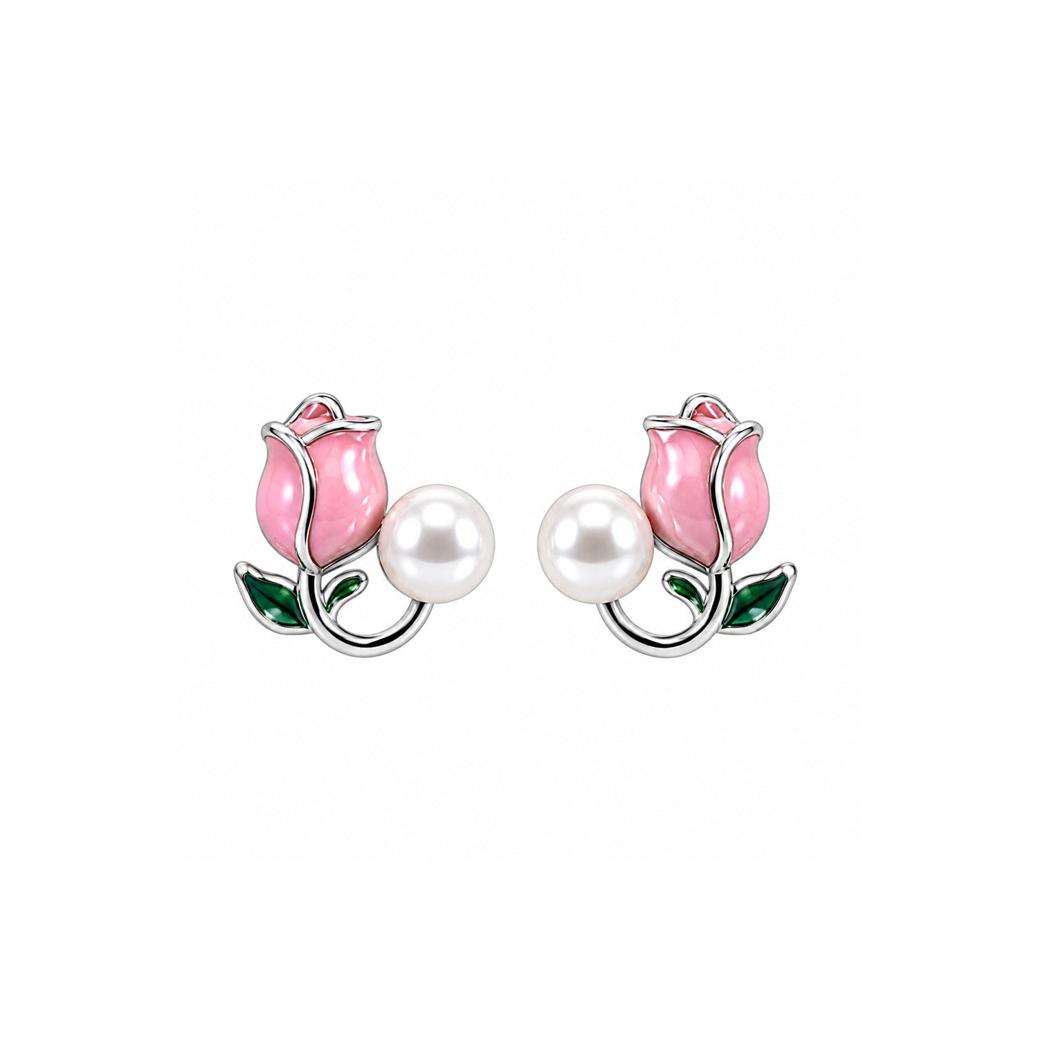 Faux Enamel Tulip Stud Earrings for Girls & Women's