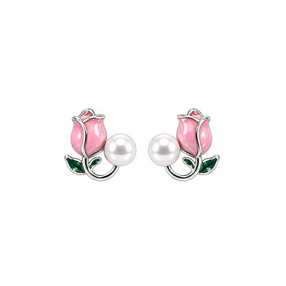 Faux Enamel Tulip Stud Earrings for Girls & Women's