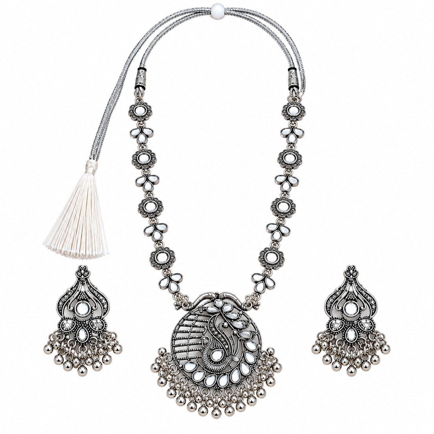 Oxidized Silver-Toned Peacock Pendant Set for Girls & Women