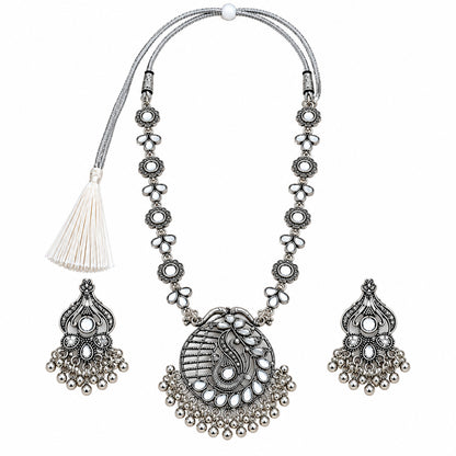 Oxidized Silver-Toned Peacock Pendant Set for Girls & Women