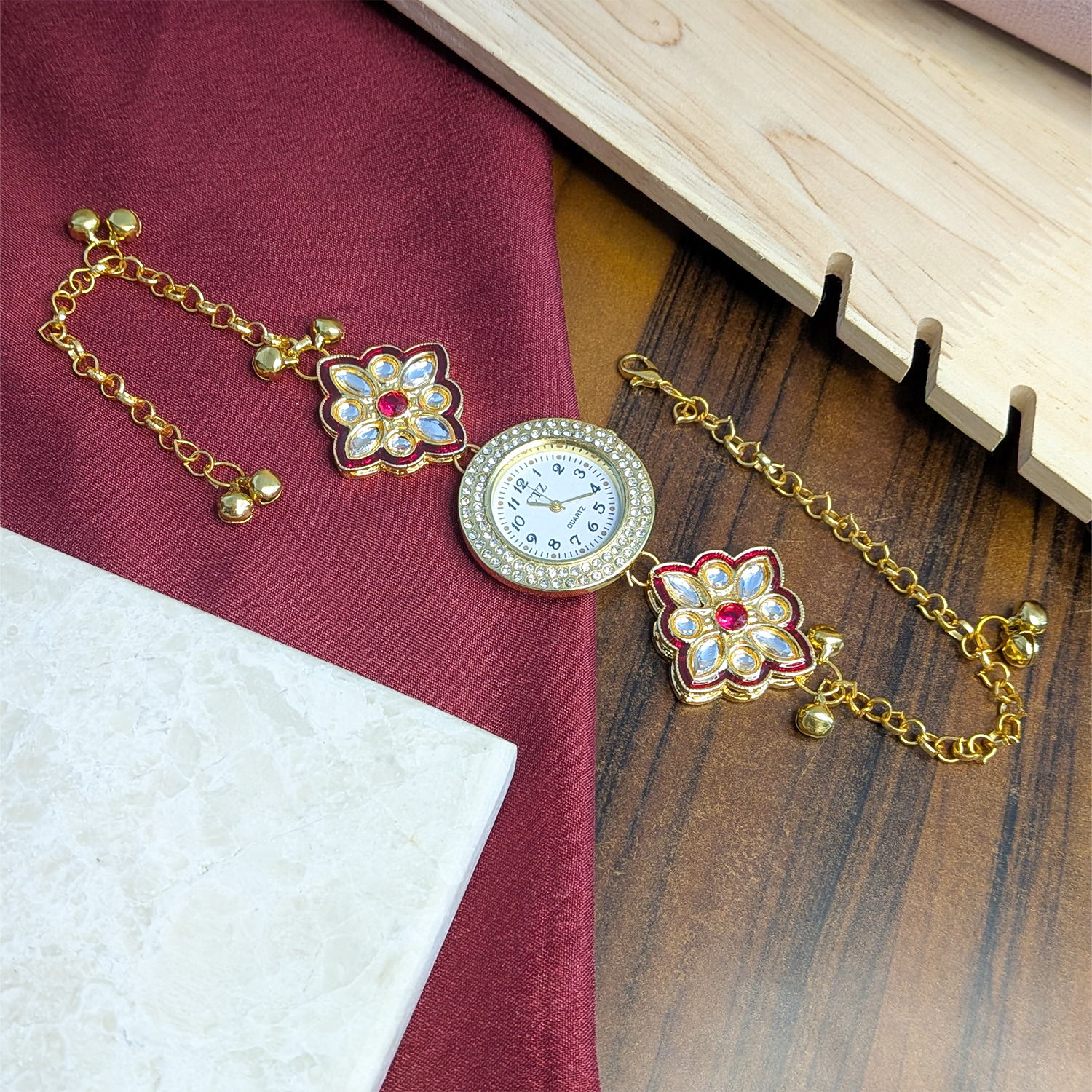 Floral Kundan Stone Kashmiri Watch for Women & Girls
