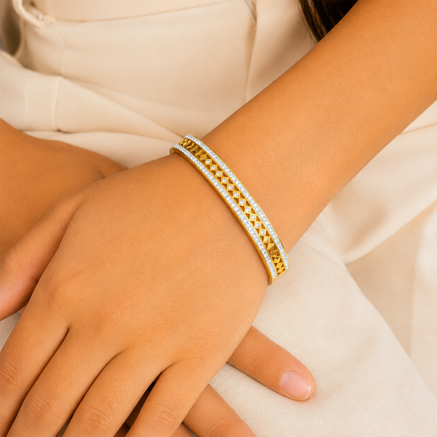 Symmetrical Cubic Design Ad Stone Bracelet for Girls & Women