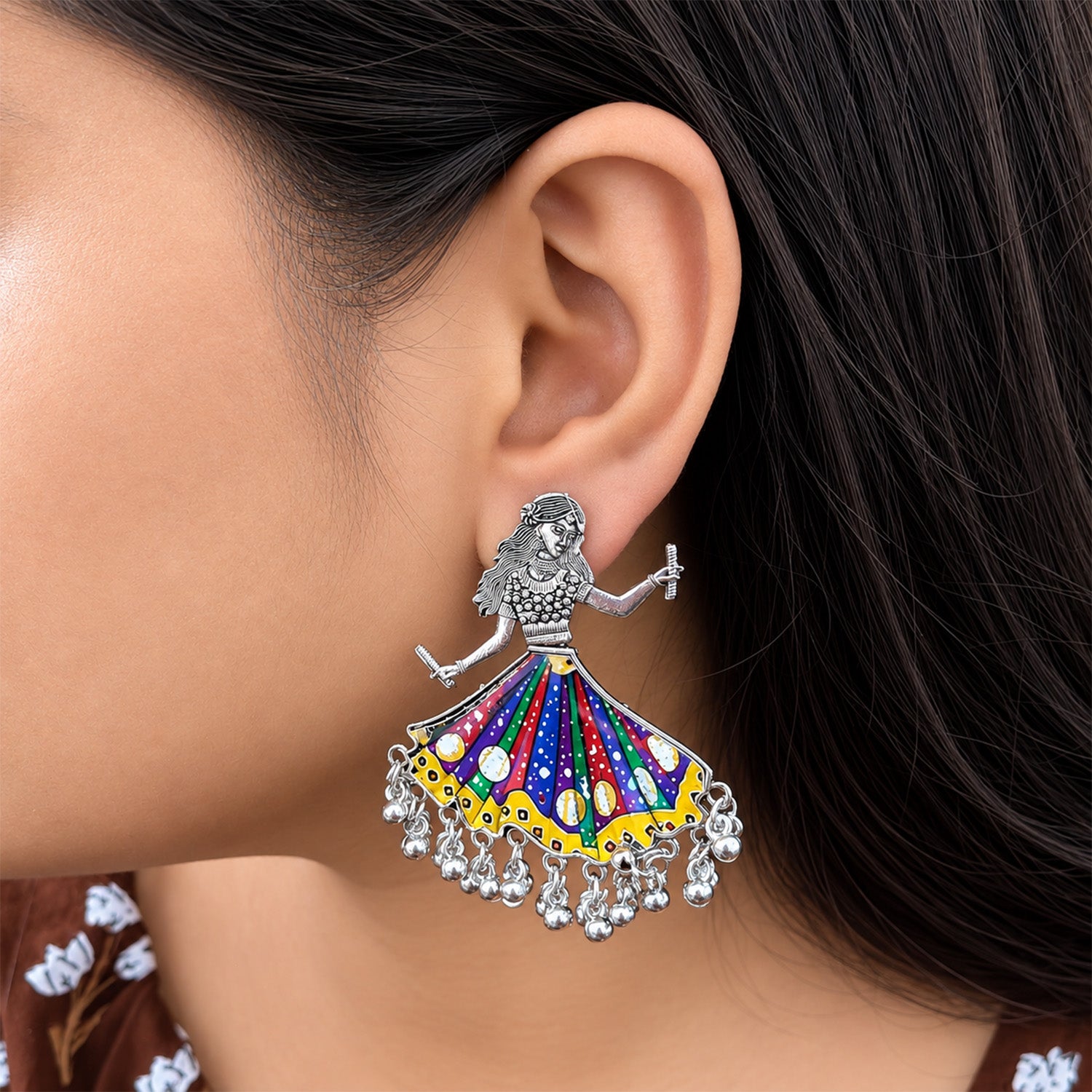 Oxidized Enamel Work Garba Dancer Earrings for Girls & Women's