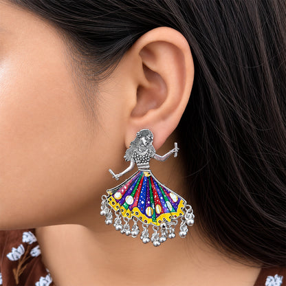 Oxidized Enamel Work Garba Dancer Earrings for Girls & Women's
