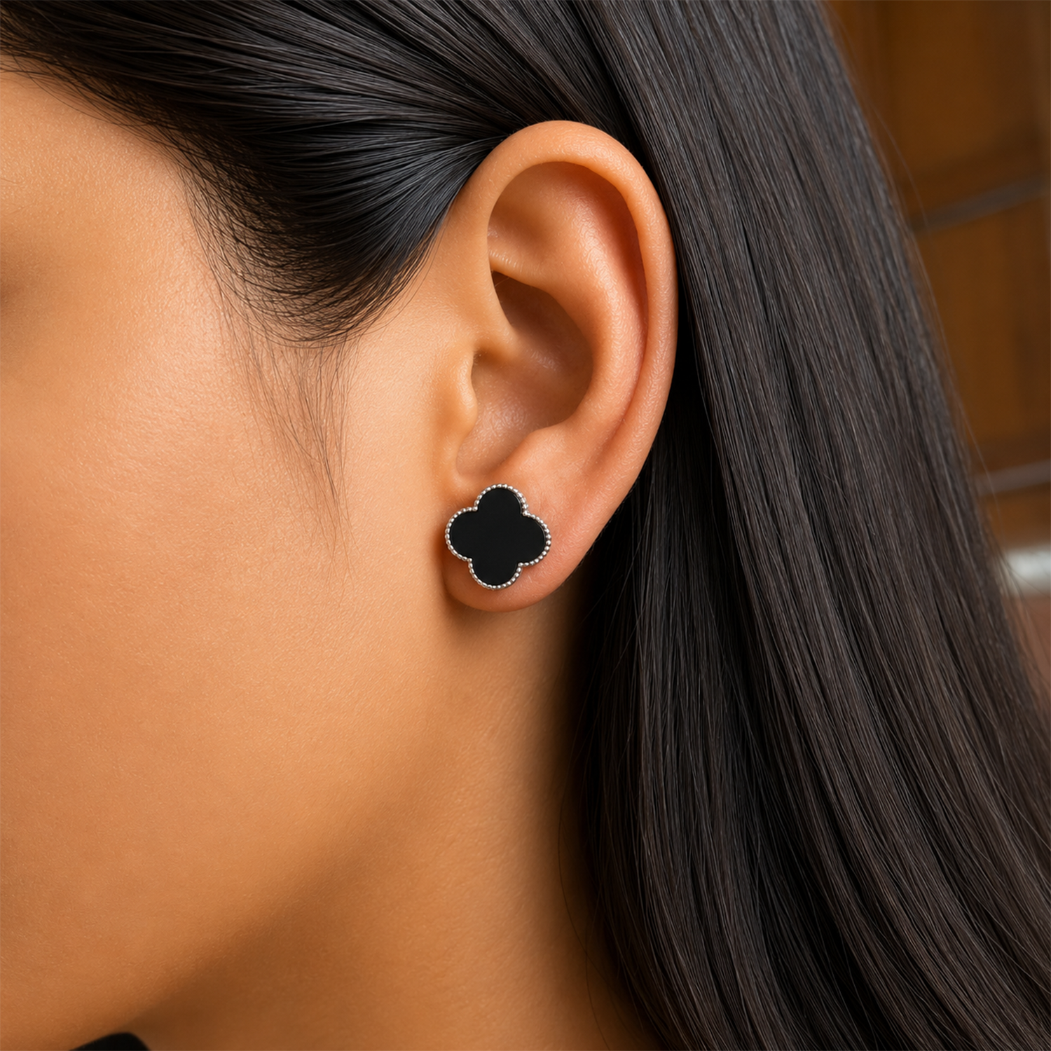 Four Leaf Floral Stud Bezel Earrings For Girls & Women