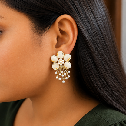 5 PetalFlower Pearl Drop Earrings for Girls & Women