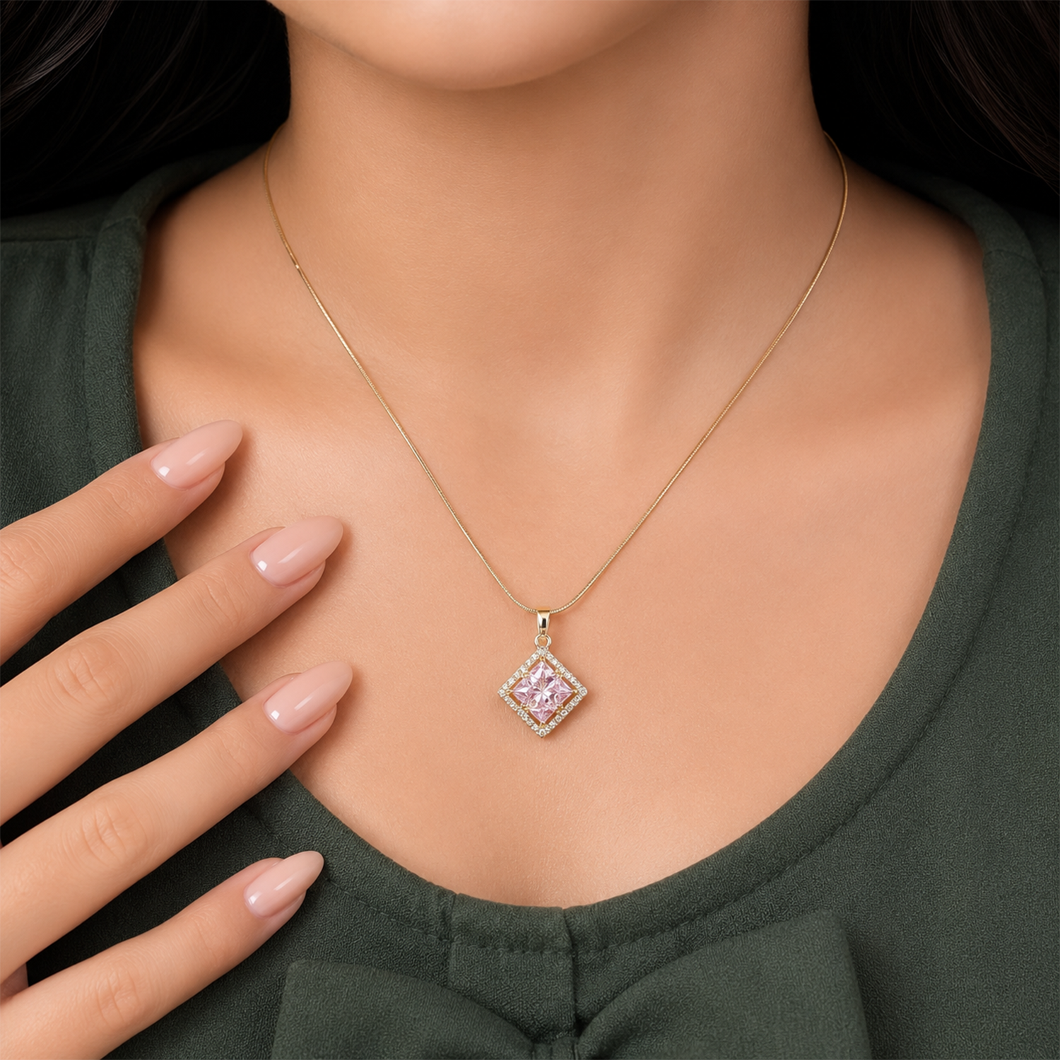 Radiant Four Central Princess-Cut Crystals Pendant for Girls & Women's