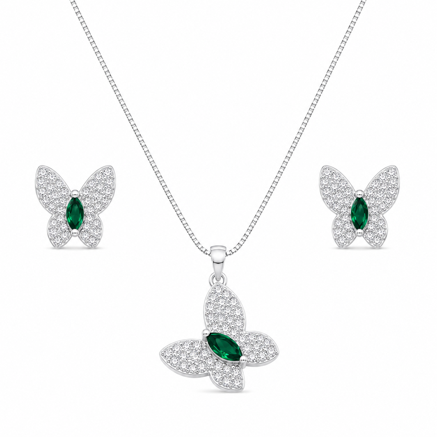 Butterfly AD Stone Rhodium Finish Pendant Set for Girls & Women's