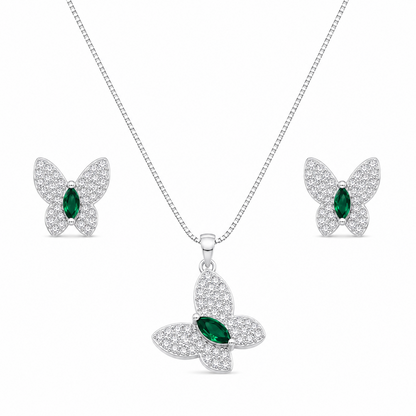 Butterfly AD Stone Rhodium Finish Pendant Set for Girls & Women's