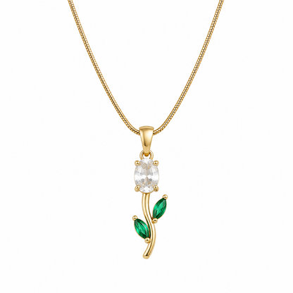 Tulip Two Leaf Floral Pendant Necklace For Girls & Women's