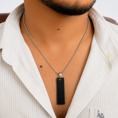 Stylish Blank Rectangular Bar Alloy Pendant With Chain For Men & Boys