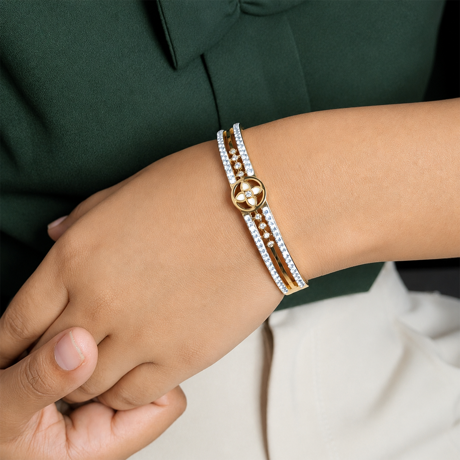 Stylish Glory Floral Design AD Stone Bracelet for Girls & Women