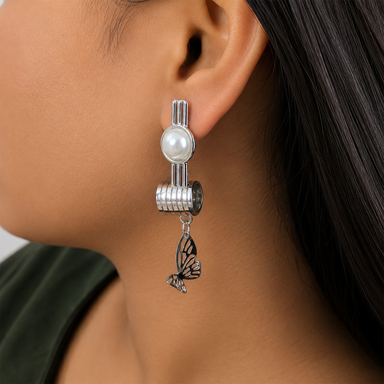 Adjustable Pearl Finger Ring with Butterfly Tassel Charm for Women & Girls