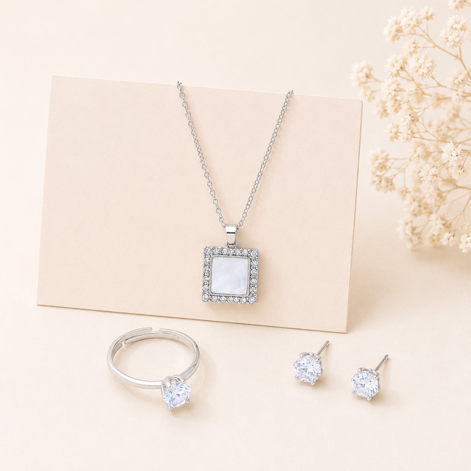 Square Crystal Accent Jewelry Gift Set for Women and Girls