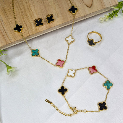 Gold Plated Floral Combo Set with Necklace, Earrings, Ring & Bracelet