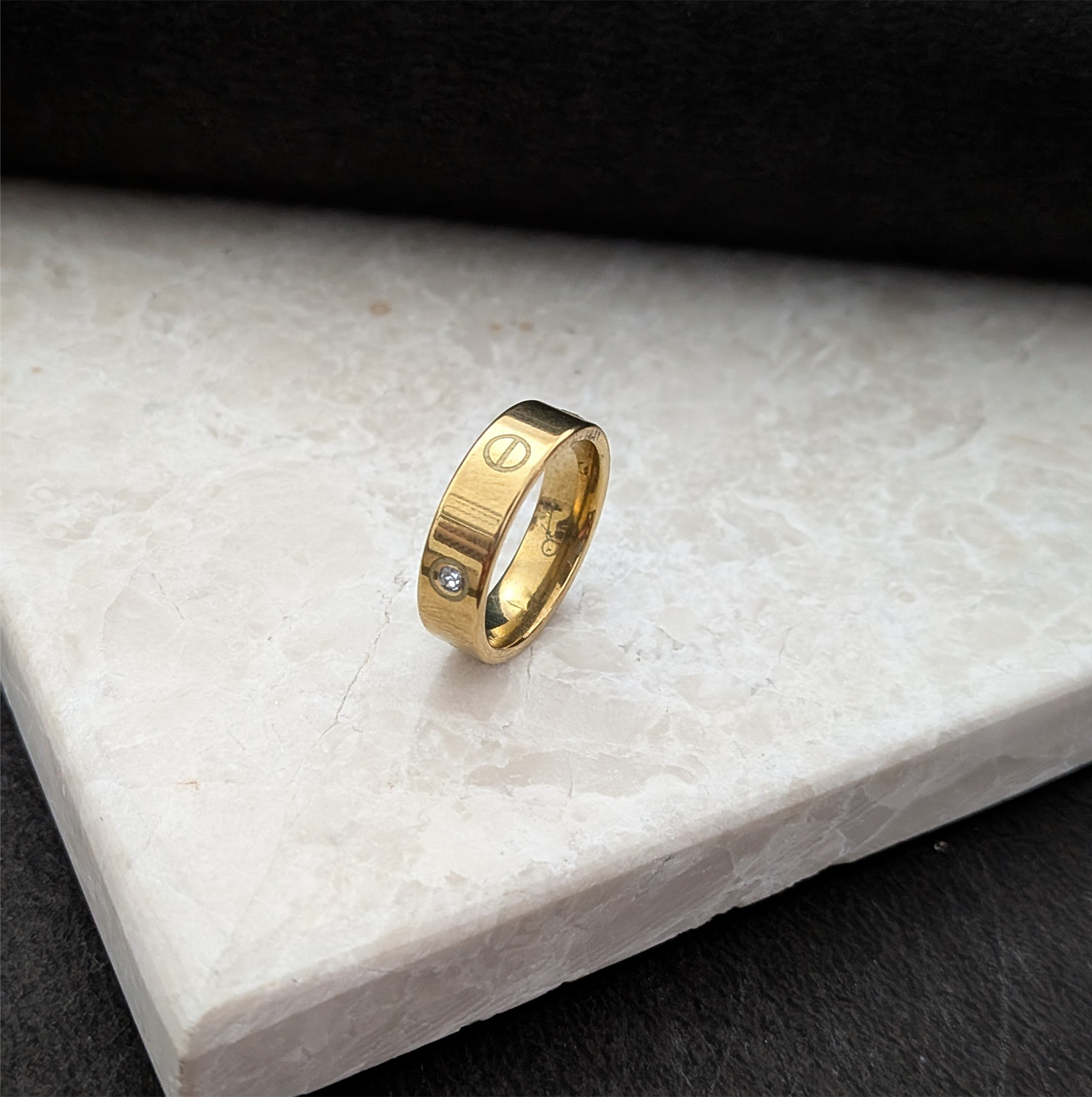 Signature Screw Motif Band Ring With AD Stone For Men & Women