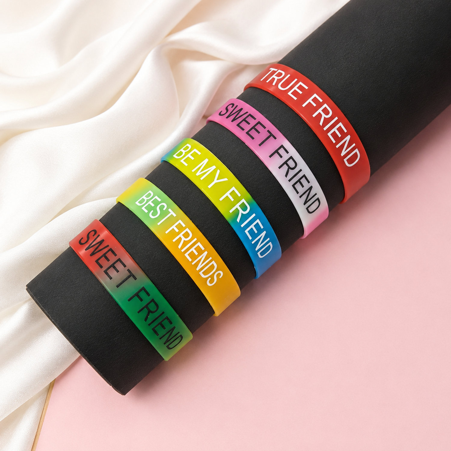 Multicolor Mixed Print Silicone Friendship Bracelets Pack of 5
