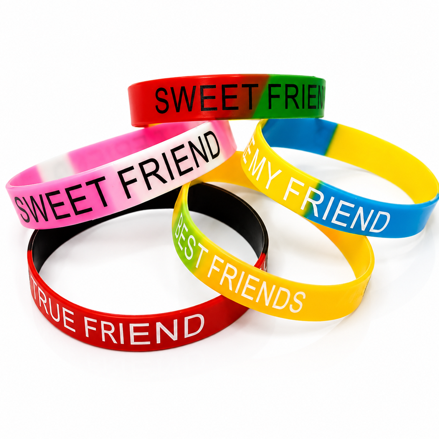 Multicolor Mixed Print Silicone Friendship Bracelets Pack of 5
