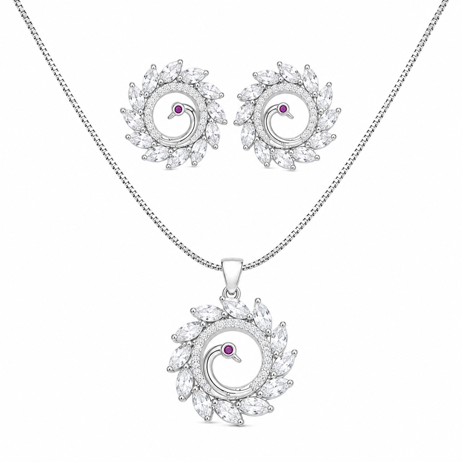 Round Western Peacock Design Pendant Set for Girls & Women's