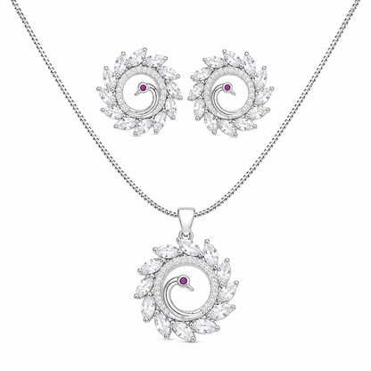 Round Western Peacock Design Pendant Set for Girls & Women's