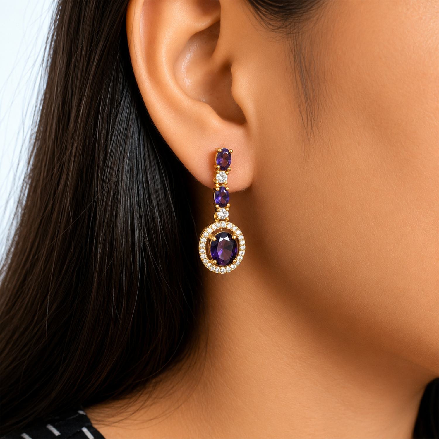 Sway CZ Stone Halo Drop Earrings for Girls & Women's