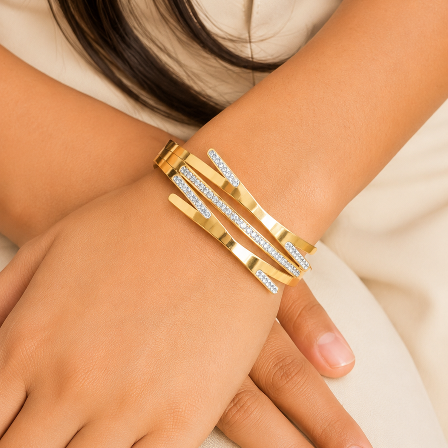 Stylish Crossover Highway Design AD Stone Bracelet for Girls & Women