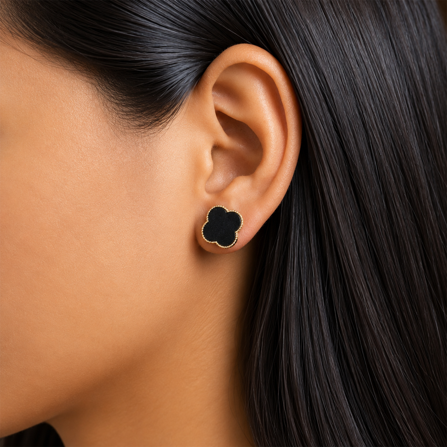 Four Leaf Floral Stud Bezel Earrings For Girls & Women