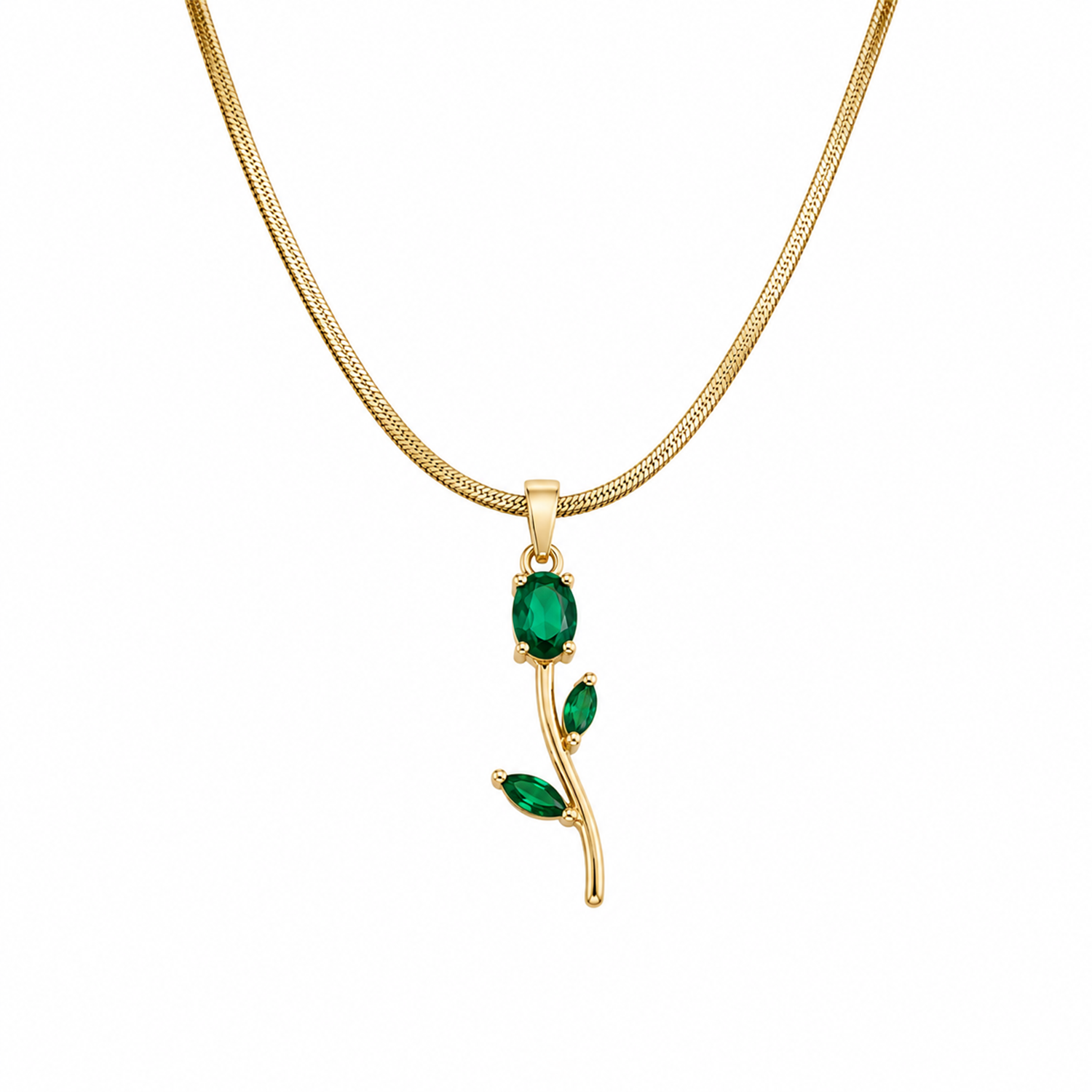 Tulip Teardrop Two Leaf Flower Pendant Necklace For Girls & Women's
