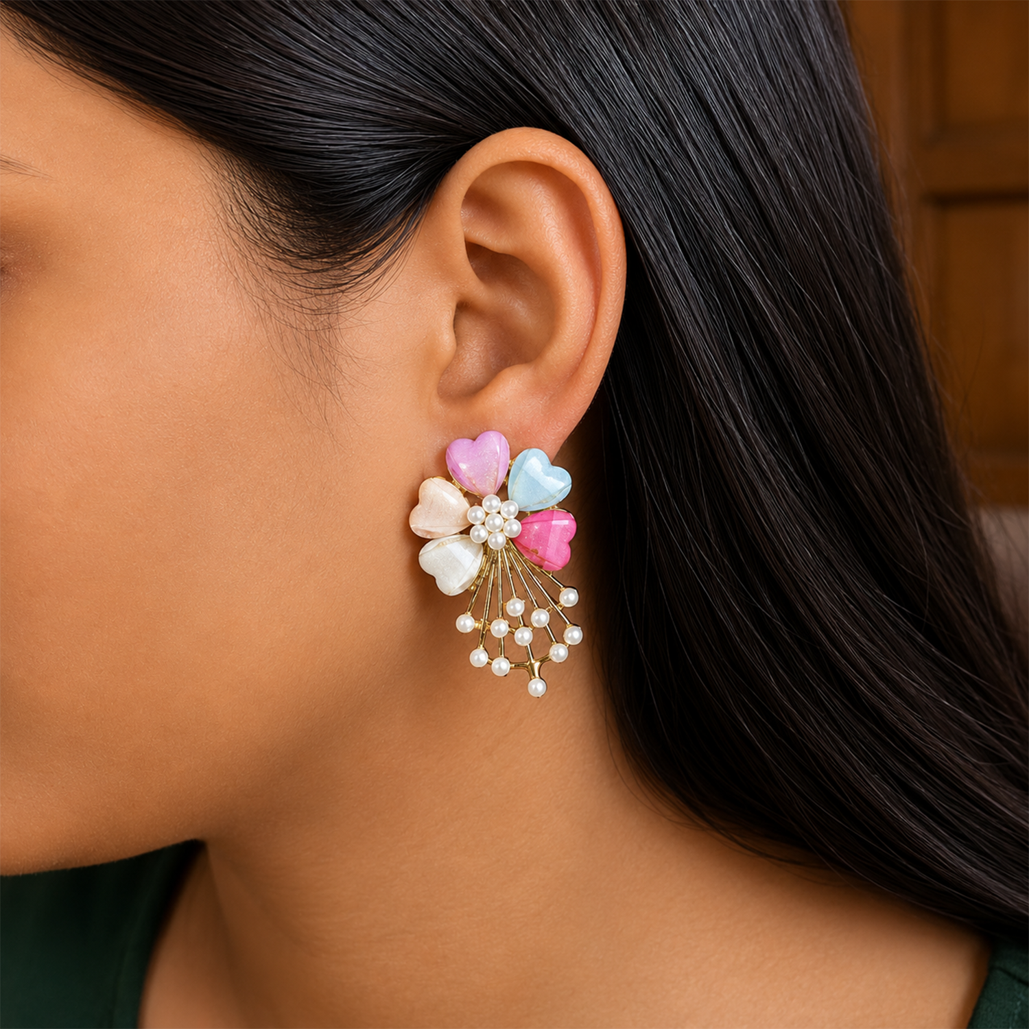 Daisy Flower Pearl Drop Earrings for Girls & Women