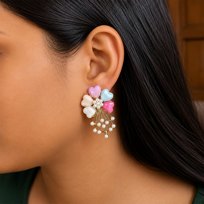 Daisy Flower Pearl Drop Earrings for Girls & Women