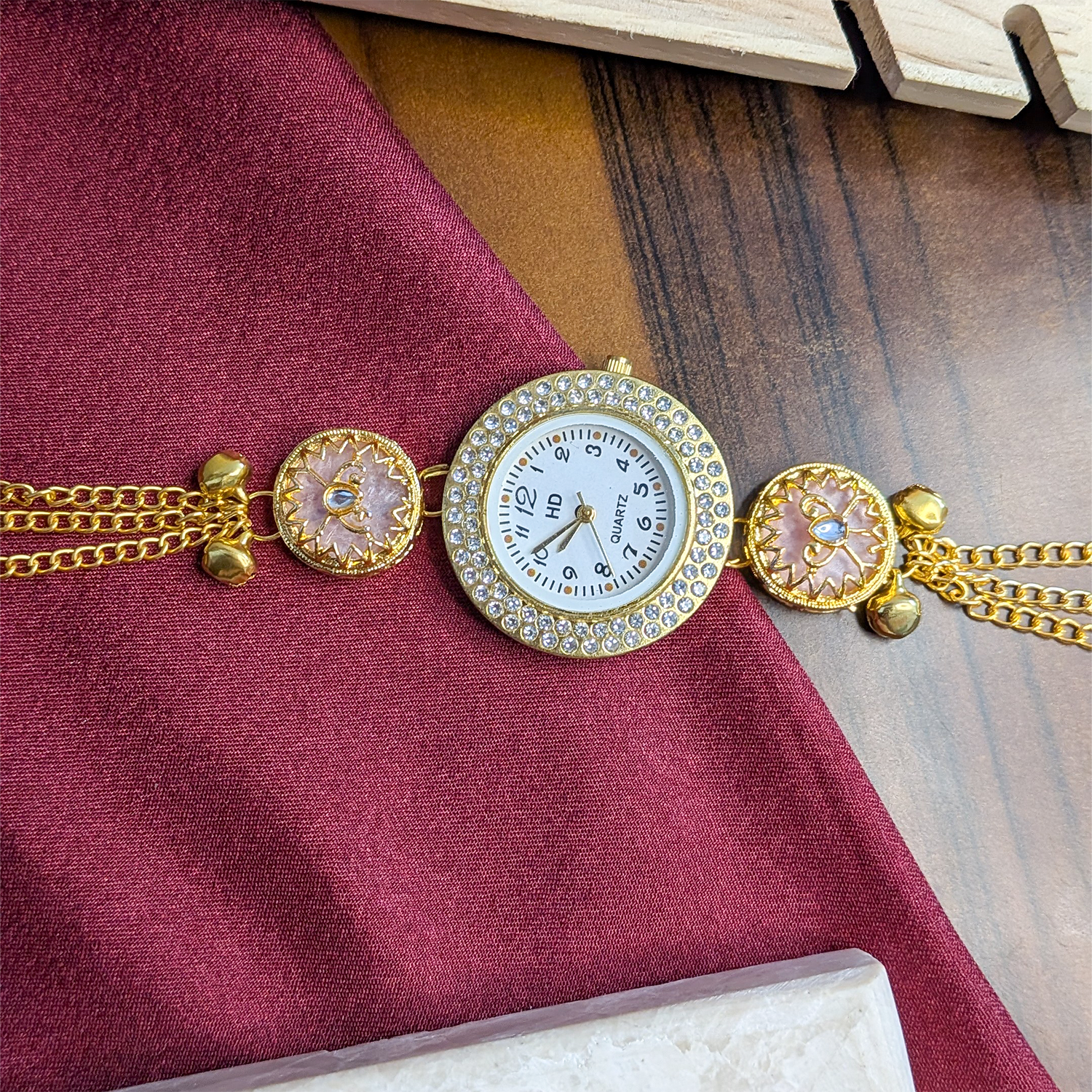 Floral Stone Round Dial Kashmiri Watch for Women & Girls