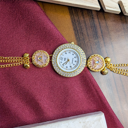 Floral Stone Round Dial Kashmiri Watch for Women & Girls
