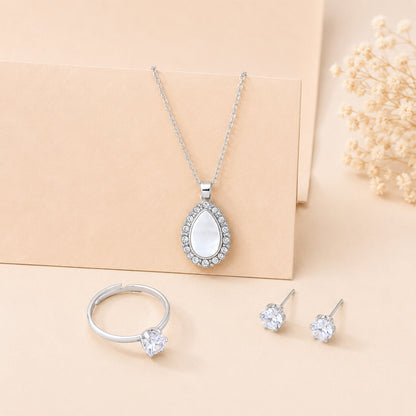 Silver-Tone Teardrop Crystal Rhinestone Jewelry Gift Set for Women